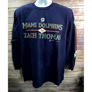 Majestic Miami Dolphins Blue Long Sleeve T-Shirt Size Large Y2K Vintage NFL